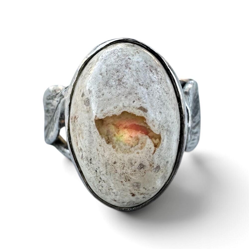Mexican Fire Opal Ring Sterling Silver Cantera Galaxy 925 Nouveau Large Size 8